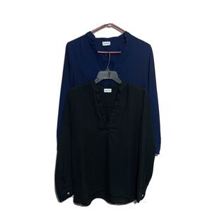 Brigitte Bailey Lot of 2 V-Neck Blouse Black Navy Blue Top Shirt Sz Small Sheer